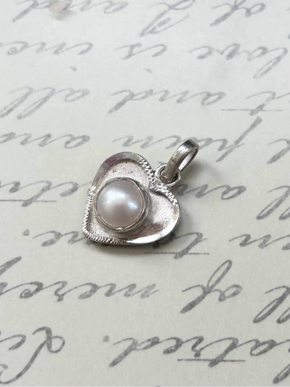 Fine Silver Vedic Astrology Moti Pearl Heart Pendant Charm India